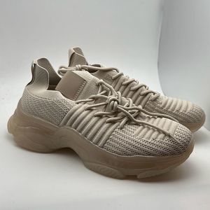 CUSHIONAIRE Women's Knit Sneaker +Memory Foam 8 TAUPE/CREAM